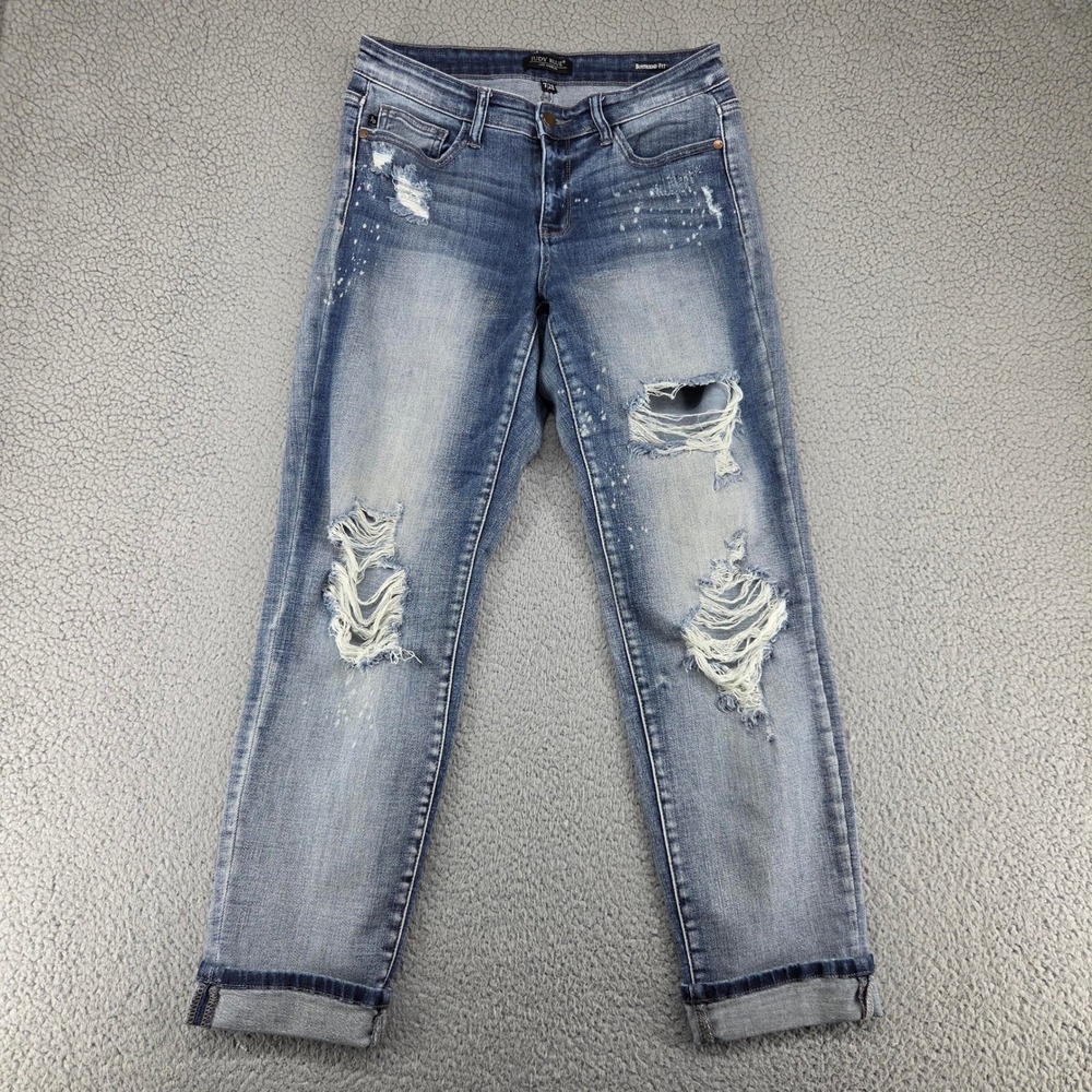 Judy Blue Boyfriend Jeans Womens 28 Blue Distressed Light Wash Grunge Destroyed
